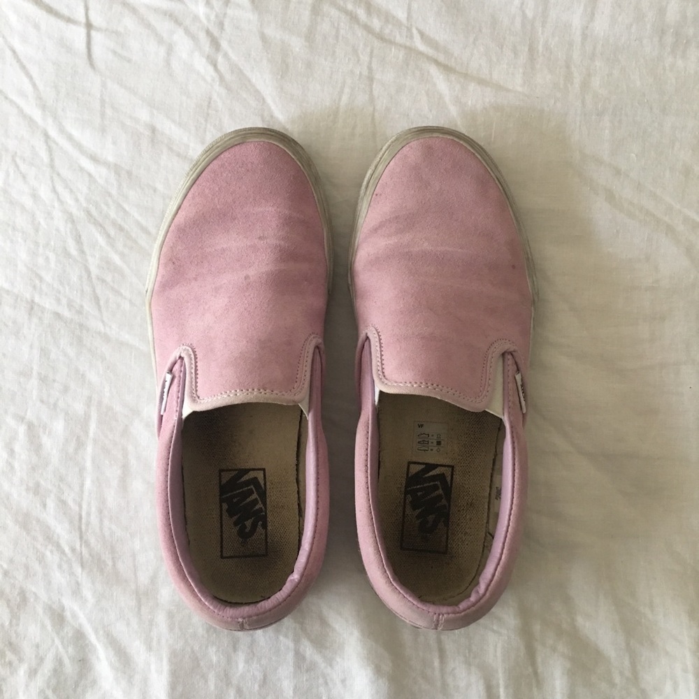 Vans pink suede slip ons